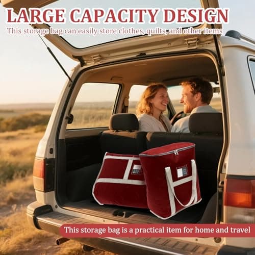 50L Moving Packing Bags, Oxford Heavy Duty Duffel Bag with Zips and Handle, Waterproof Bedding Bag for Moving, Storage, Camping and Travel(Red,50L) — view 6