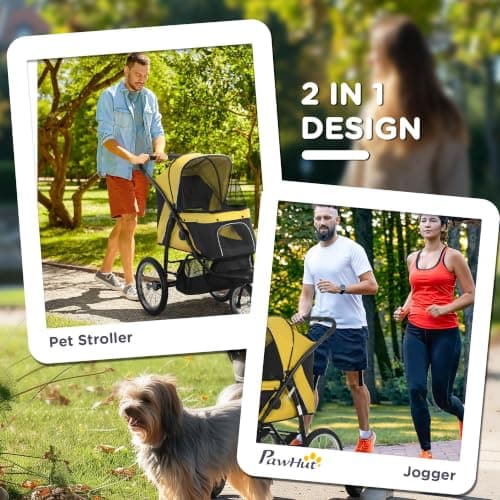PawHut Dog Pram for Medium Small Breeds w/Rubber Wheels, Yellow — view 5
