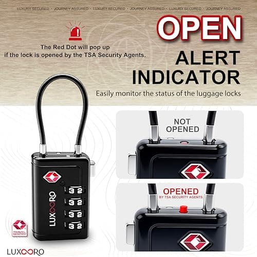 LUXOORO TSA Approved Luggage Lock with Alert Indicator, 4-Digit Resettable Combination, Durable Zinc Alloy Travel Lock for Suitcase, Backpack, Toolbox, Locker, All-Purpose, keyless – Black, Black 1 — view 4