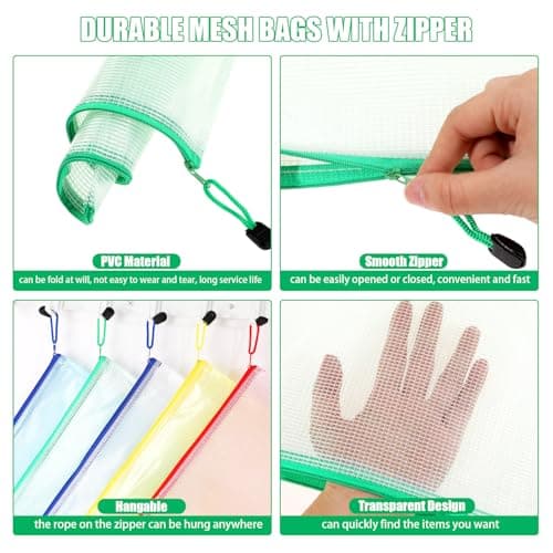 A4 Plastic Wallets, 5 Pack Zip Lock Bags Mesh Document Wallet File Folders — view 3