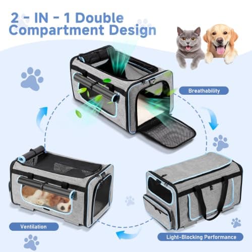 Wheelive Large Pet Carrier with Detachable Wheels, 2 IN1 Foldable Soft-Sided Carriers- Designed for Dogs & Cats, Telescopic Handle, for Outdoor Car Indoor, Max. 44 LBS(Not for Airline) — view 2