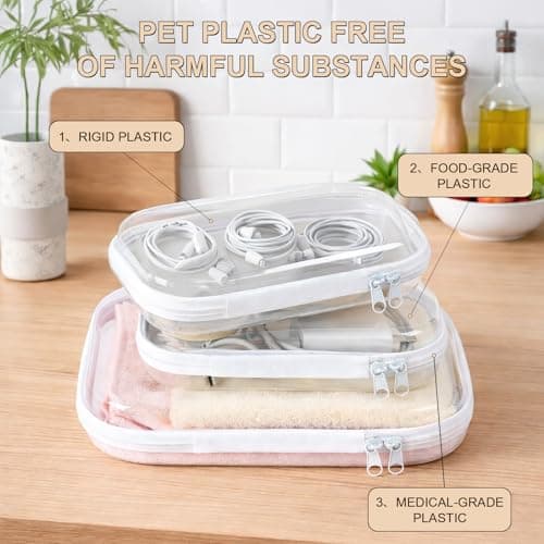 12 Pack Clear Hard Shell Organiser Cases, 2 Sizes PVC Zipper Pouches — view 3
