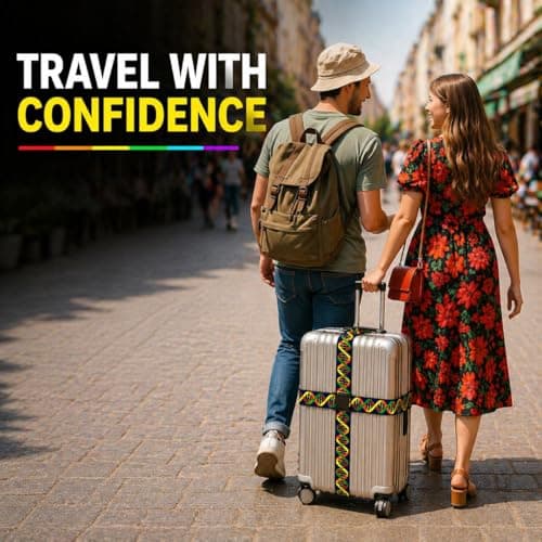 Luggage Straps for Suitcases 2 Pack, Adjustable Suitcase Belt 106–196 cm, Bright Pattern Travel Luggage Strap for Easy Identification, Heavy Duty Polyester with Quick Release Buckle (DNA) — view 6