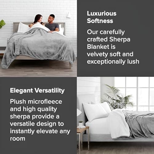 Casabella Sherpa Fleece Blanket - Blankets and Throws for Sofa Bed - Thick Warm Throw Blanket for Double Bed - Soft Fluffy Bedding, Travel Accessories - Double, Silver, 150x200cm — view 5
