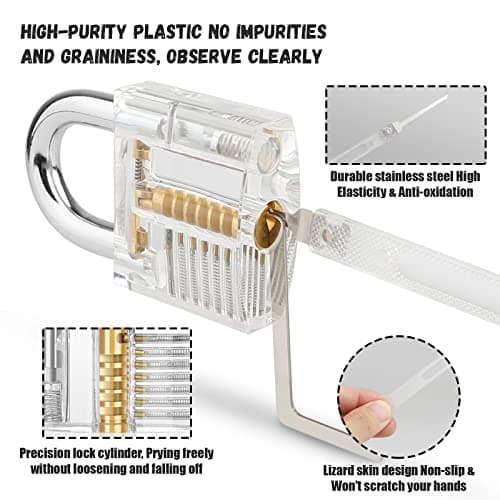 Lock Pick Set, [Difficulty Upgraded] [36 Pcs] Diyife Premium Practice Lock Picking Tools with 4 Transparent Training Padlocks for Lockpicking, Guide for Beginner and Locksmith Training (Titanium) — view 3
