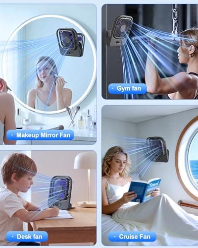 WISFISSH Ultra Thin Magnetic Cruise Fan, Portable Travel Fan Rechargeable with LED Display, 4 SPeed Foldable Cruise Approved Desk Fan for Ship Cabin, Gym, Office, Bedroom - Grey — view 5