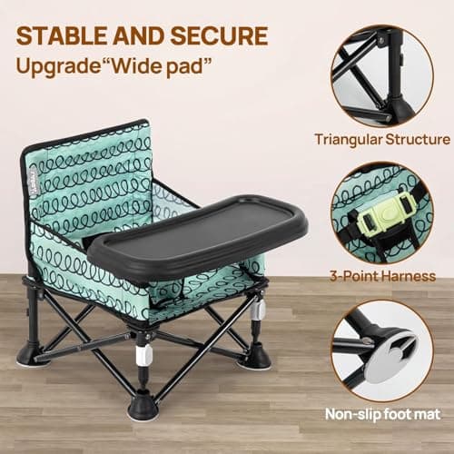 LADIDA Booster Seat for Toddlers with Removable Tray, Portable Foldable Baby High Chair for Kitchen & Dining Chairs, Suitable 6-36 Months Indoor & Outdoor (Green) 302 — view 3