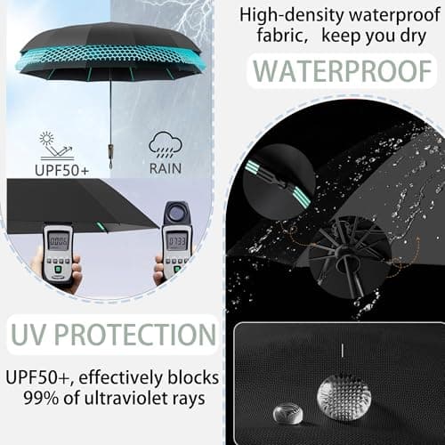 erised's bifrost Travel Folding Umbrella with 5cm Wide Strap/Auto-Open/Close 3D Button/Mecha-Style Handle Design/UPF 50+ Sun Protection/Portable Outdoor Sun & Rain/10Ribs/Handbag/Car/Men — view 3