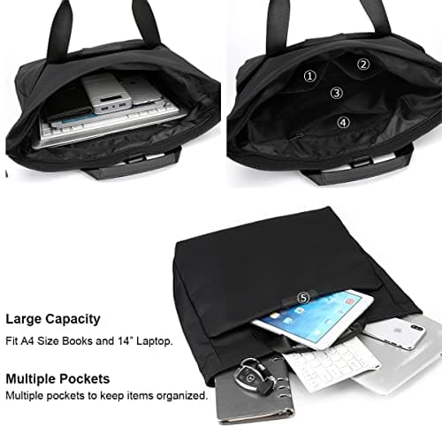 zhongningyifeng Men's Tote Bag 14-inch Laptop Shoulder Bag Nylon Waterproof Business Casual Black Messenger Bag for Work School Travel — view 4