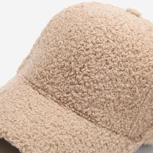Avilego Winter Baseball Cap for Women Lamb Wool Solid Color Warm Baseball Cap for Outdoor Travel, Khaki, One Size — view 3