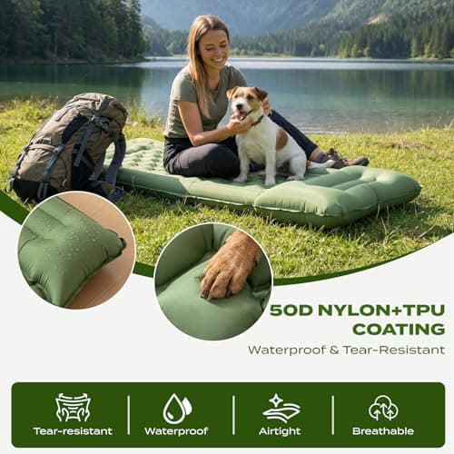 Inflatable Camping Sleeping Pad with Built-in Foot Pump 12cm Thick Waterproof & Tear-Resistant 50D Nylon Mattress Portable, Compact Air Mat for Backpacking, Hiking, Tents, Olive Green,195 X 72 X 12 CM — view 5