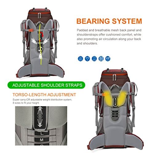 MOUNTAINTOP 70L Internal Frame Hiking Rucksack with Rain Cover Unisex — view 3