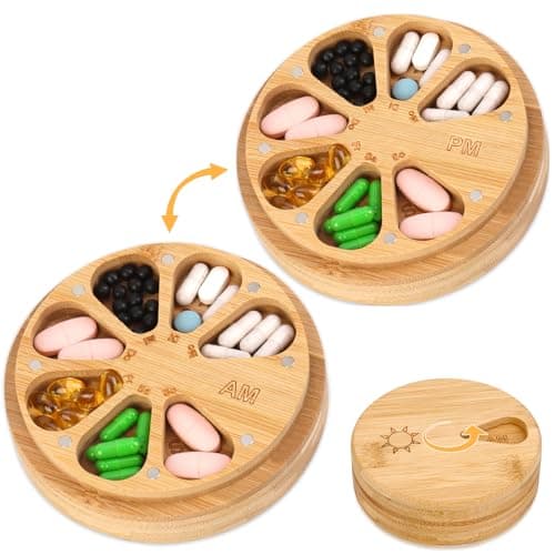 Weekly Medication Pill Organiser Box Pill Box Wooden Tablet Organiser 2 Times a Day Tablet Box Supplement Organiser AM PM Travel Pill Case Medicine Storage Box for Medication Vitamins Fish Oils
