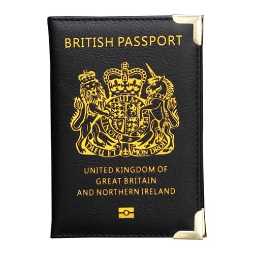 Glanzend British Passport Holder | UK Passport Wallet | UK Passport Cover for Travel Business Cards Credit Cards and Boarding Passes | Non EU | Premium PU Leather | Gold Protective Corners | Black