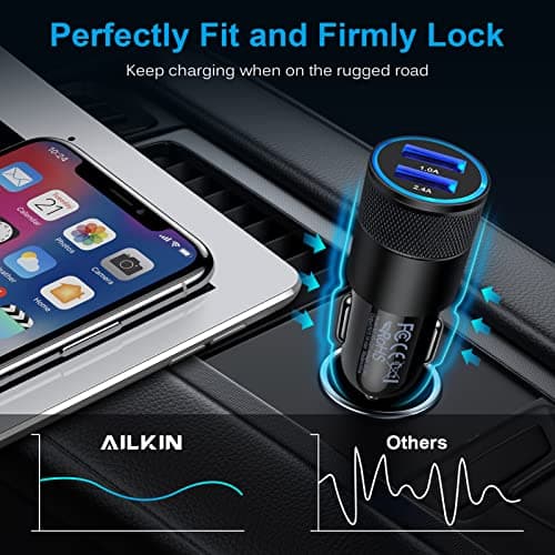 Car Charger Adapter, AILKIN 3.4A Dual Port Cigarette Lighter USB Charger — view 3