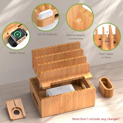 Pezin & Hulin 4-Slot Bamboo Charging Station for Phone, Watch & Earbuds — view 3