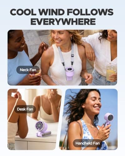 EasyAcc Portable Handheld Turbo Fan, Powerful High Speed Cooling Fan, 5 Speeds 4000mAh USB-C Rechargeable Mini Desk Fan for Travel, Outdoor, Summer & Hot Flashes Purple — view 5