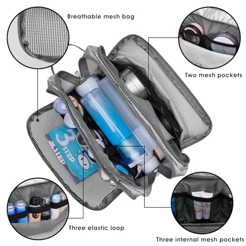 WANDF Toiletry Bag Water-Resistant Nylon Travel Wash Bag Lightweight Dopp Kit for Men and Women (A-Grey) — view 2
