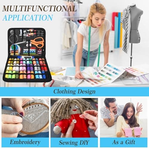 Sewing Kit ,205 Pcs Premium Large Sewing Supplies with PU Case,38 XL Thread Spools, 42 Needles,Scissors,Thimble,Suitable for Traveller,Adults,Kids,Beginner,Emergency,DIY and Home Button Repair Kit — view 6