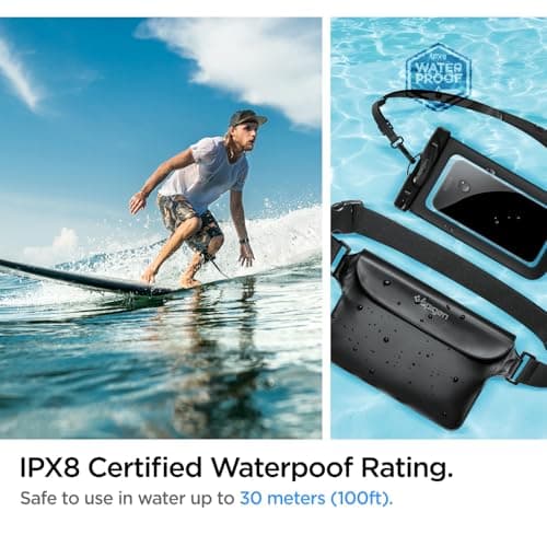 Spigen Aqua Shield Waterproof Dry Bag and Waterproof Phone Pouch, [Quad Seal Tech] IPX8 Bags with Adjustable Waist Strap for Ski, Snowboarding, Swimming, Paddle Boarding, Fishing, and Kayaking - Black — view 3
