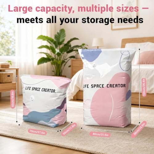 Vacuum Storage Bags, Large Capacity 3D Compression Bags for Clothes Duvet Bedding Blankets Comforters Pillows Travel & Home, No Pump Press & Seal Space Saver, Reusable Heavy Duty (3PACK, 70×50×30cm) — view 2