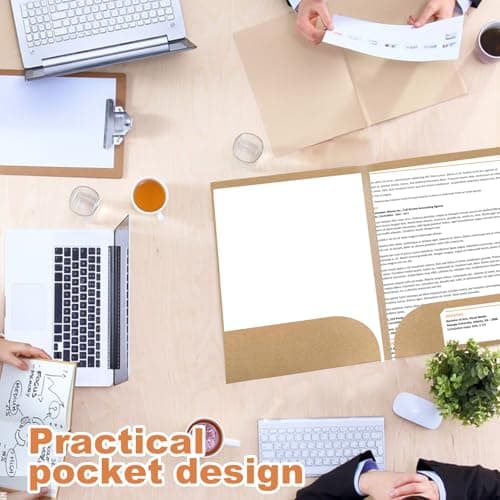 30 PCS A4 Kraft Paper File Folders, Square Cut Project Folder Two Pocket Document Folder SingleInsert Presentation Folders for Office Home Meeting (Brown) — view 4