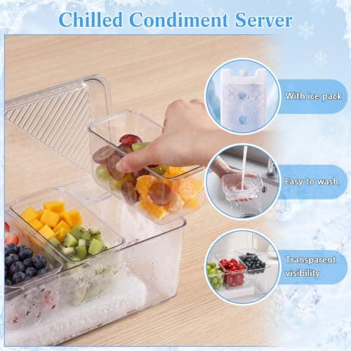 Patelai Chilled Condiment Box Container with Ice Pack and Insulated Bag, 5 Compartment Condiment Tray with Lids, Portable Chilled Snack Serving Set for Picnic, Camping, Road Trip — view 4