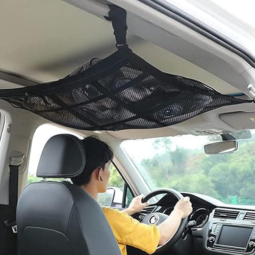 CCAIPU Car Ceiling Cargo Storage Net Pocket, Adjustable Double-Layer Mesh Storage Net Car Roof Organizer Long Trip Ceiling Storage Net for Car, SUV, Van (Black, 80*55cm) — view 6