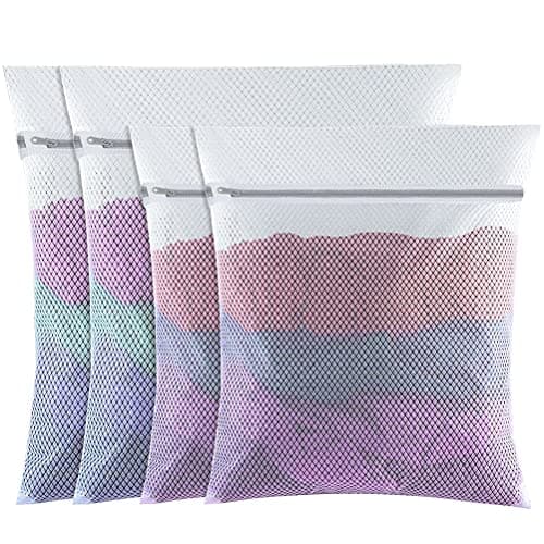 4 Pack Mesh Laundry Wash Bag, Mesh Laundry Bags With Zips (L+M, White)
