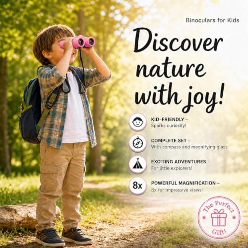 Promora Binoculars for Kids, Set with Magnifying Glass & Compass - Outdoor Toys, Kid Binoculars for 3-12 Years Boys and Girls for Toddler, Gift for Kids — view 2