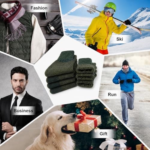 COSHAL® 2 Merino Wool Socks Men's Wool's Warm Thermal Socks Winter Wool Walking Hiking Socks Mens Outdoor Indoor Thick Warm Socks Size 6-11 Charcoal — view 2