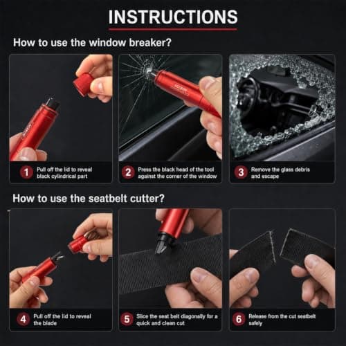 ACEBON 2 Pack Car Safety Hammer, 2-in-1 Window Breaker, Seat Belt Cutter — view 6