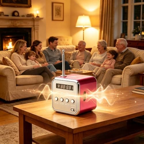 Mini Radio Bluetooth Speaker, Portable FM Radio, Outdoor Wireless Mini Speaker, Music Speaker, MP3 Player, Sound Station, USB, Line-In, Micro SD TF (Pink) — view 5