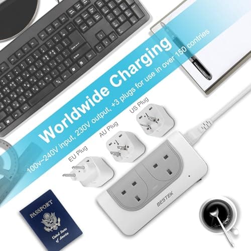 BESTEK UK to USA Power Converter Travel Power Adapter 200W Step Up Transformer 110v to 240v Voltage Converter with 4 USB Ports, Grey — view 3