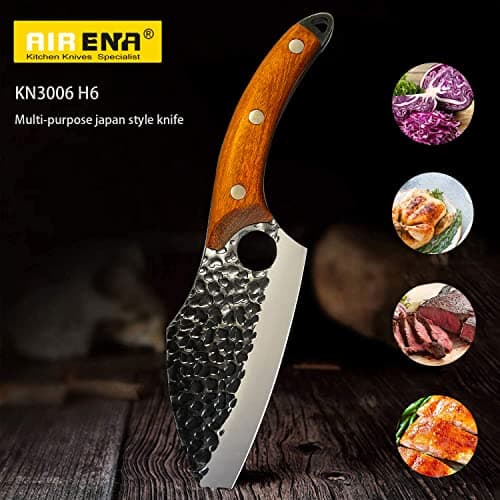 AIRENA Handmade Forged Kitchen Knives, Chefs Knife Set, High Carbon Steel Cook Knife - Full Tang Structure Wood Handle with Thickened Leather Sheath for Home, Camping, Gift Box — view 5