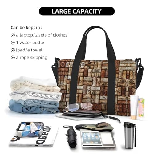 Wine cork Duffel Bags for Traveling, Lightweight Personal Item Travel Bags for Women, Gym Bags for Men, Black, One Size — view 6