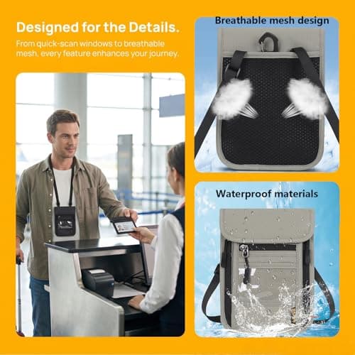 Passport Holder Travel Neck Wallet RFID Blocking Travel Document Bag Women and Men Anti-theft Multifunctional Phone Pouch for Passports Credit Cards Boarding Passes Business Cards (Light gray) — view 5