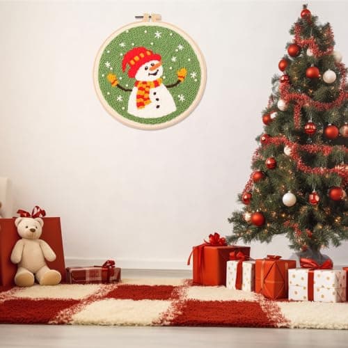 artcici Punch Needle Kit for Beginners with Christmas Snowman Pattern Tool and Yarn, Easy Embroidery Rug Hooking Set (Christmas Snowman) — view 2