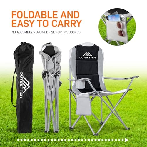 Camping Chair,Premium Padded Folding Camping , Outdoor Seats with High Back & Cup Holder & Side Pockets,Waterproof Chair 120kg Weight Capacity for Garden Picnic Beach Directors(Black) — view 4
