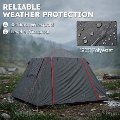 Outsunny Camping Tent 2 Man Dome Tent 3000mm Waterproof Dark Grey & Red — view 4
