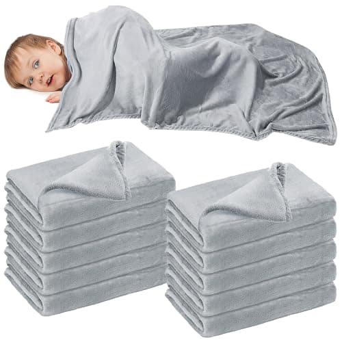 10 Pack Nursery Cot Blanket, 100 x 120 cm Grey Daycare Toddler Blanket