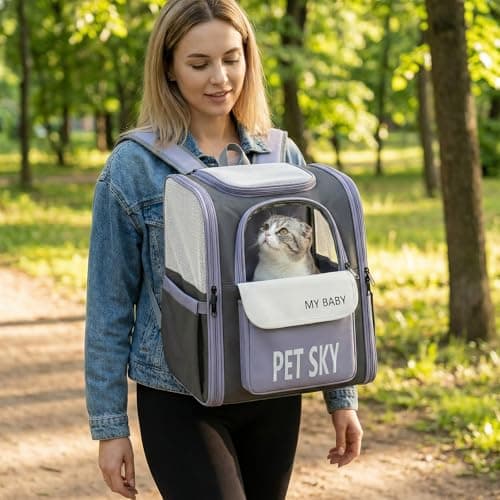 Cat Carrier Backpack, Breathable Pet Backpack for Cat & Small Dog 7 Kg, Foldable Cat Rucksack with Front Zipper Storage & Inner Safety Lead — view 6