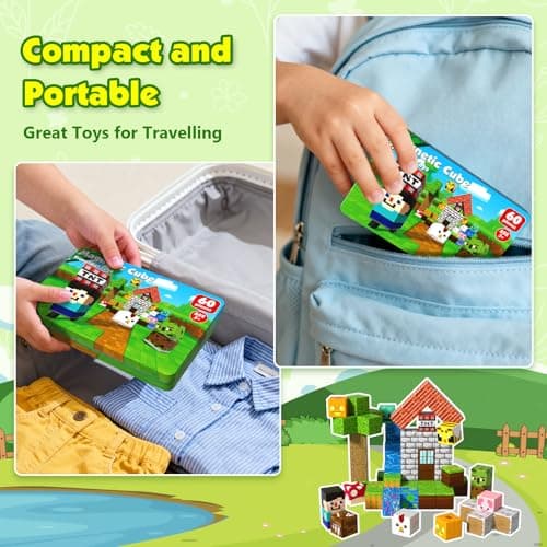 Magnetic Blocks, 60PCS Toddler Travel Toys Magnetic Tiles with Metal Box, Magnets Building Blocks Creative Construction Sensory Toys for Kids Boys Girls Ages 3 4 5 6 7 8 9 10 Birthday Xmas Gifts — view 5