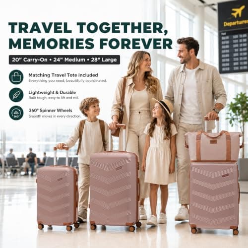 CONCEPTEN Expandable Hardshell Luggage Set 5 Piece, 22x14x9 Airline Approved Carry On, 20/24/28" Suitcase Set with TSA Lock, Spinner Wheels, ABS+PC (Champagne Gold) — view 2