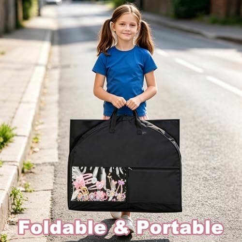 Dance Costume Bag, Foldable Garment Bag with Hanging Dress Storage, Waterproof Clothes Cover with 3 Zipper Pockets and ID Slot for Kids, Women and Travel Competitions, Oxford Cloth — view 6