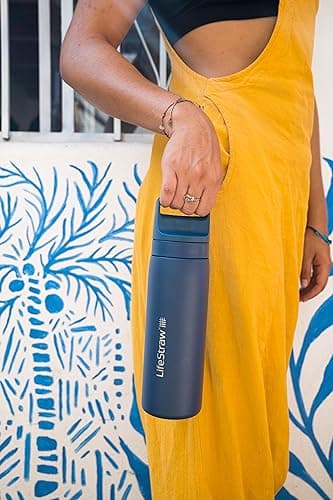LifeStraw Go Series – Double Wall BPA-Free Vacuum Insulated 18 oz Stainless Steel Water Filter Bottle for Travel and Everyday use; Aegean Sea — view 6