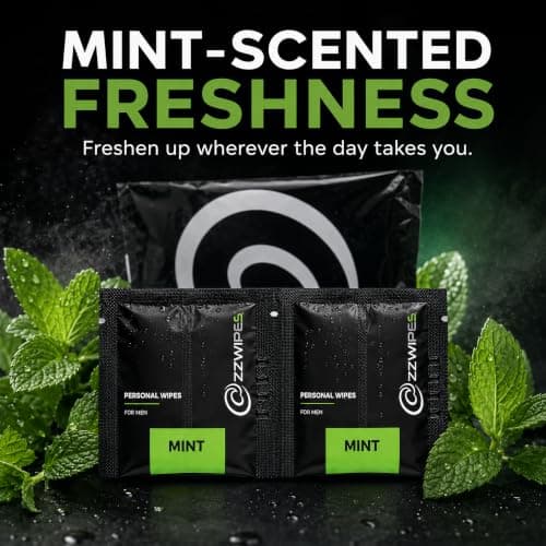 WILDFISH & CO Men's Intimate Wipes, 30 Mint-Scented Wet Wipes in 15 Individually Wrapped Twin Sachets for Male Hygiene, Gym, Travel and Everyday Freshening — view 5