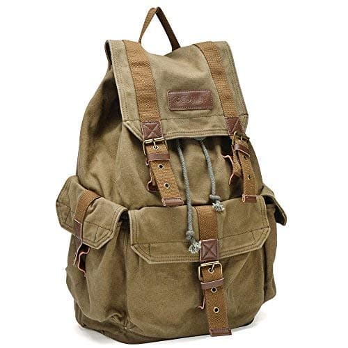 GOOTIUM Canvas Backpack - Vintage Outdoor Rucksack Travel Day Pack, Army Green — view 2