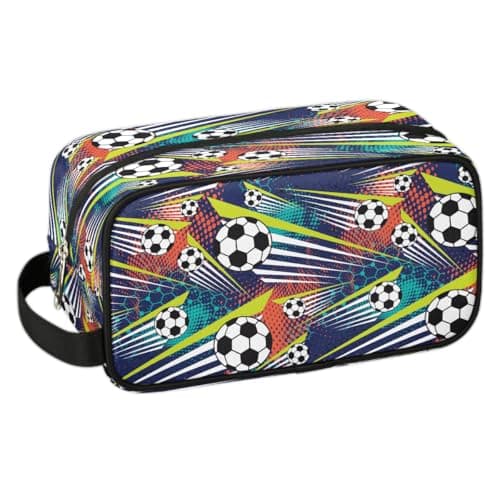 Travel Toiletry Bag for Boys Kids - Waterproof Hanging Dopp Kit for Men, Shaving Bag with Large Capacity for Bathroom, Sports, Shower (Football)