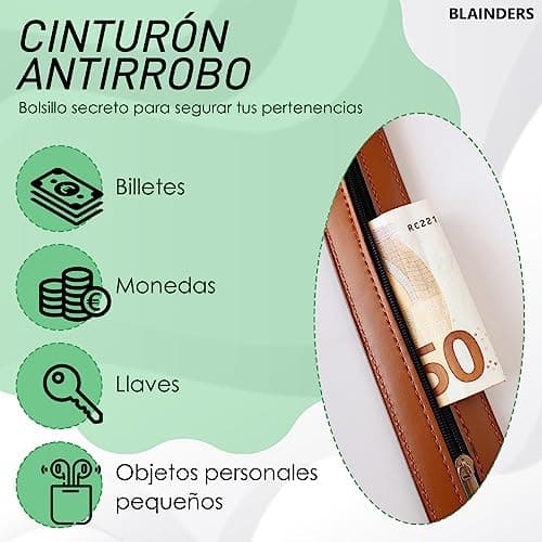 BLAINDERS - Security Money Leather Belt, Hidden Cash Belt Anti-Theft with Pocket, Perfect for Travel, Festivals, Rave. (Brown) — view 2